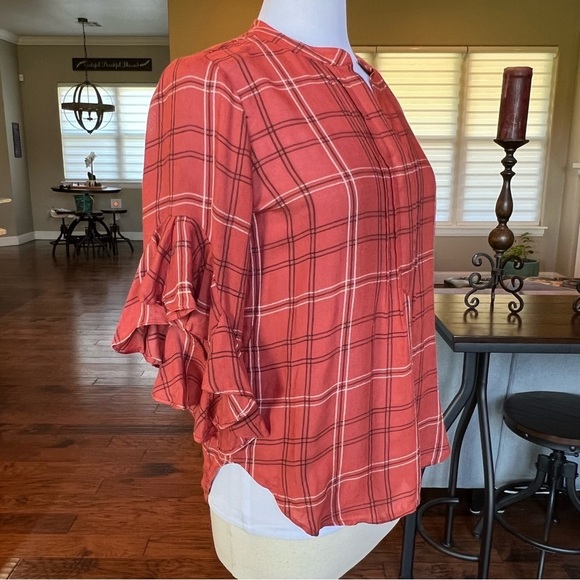 NWT $79 Vince Camuto Women’s Plaid Ruffle Sleeve Shift Size XS Apple Red - Picture 4 of 16